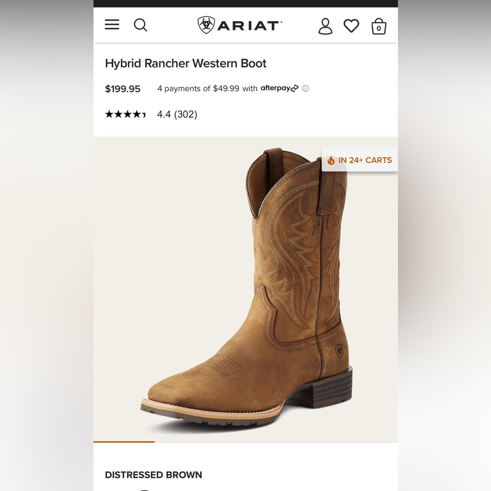 Ariat Distressed Brown Hybrid Rancher Western Boot, Like New, See Flaw Details - Picture 9 of 9